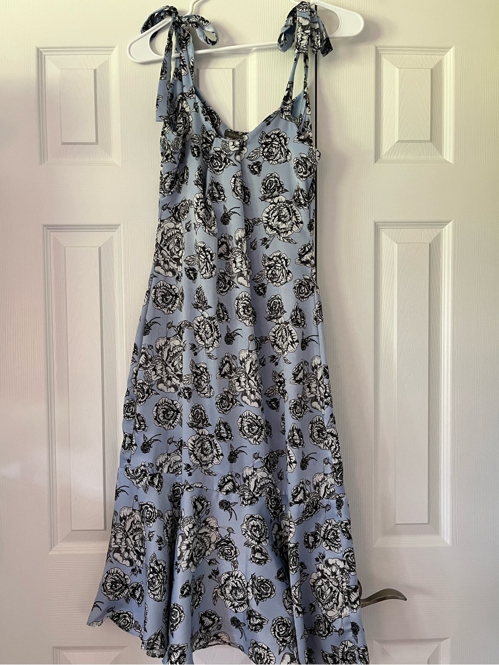 Adrissa Blue Black Rose Floral Tie Shoulder Midi Dress Size 6